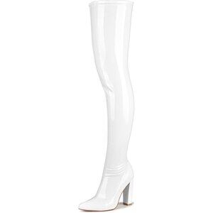 Women's White Patent Leather Thigh High Over The Knee Stylish Comfort Gogo Boot